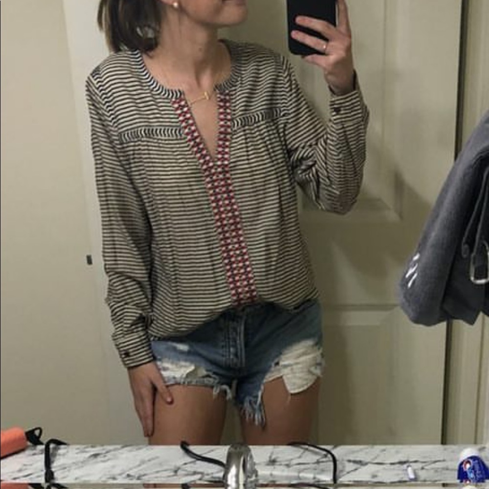 Striped black and cream long sleeve blouse